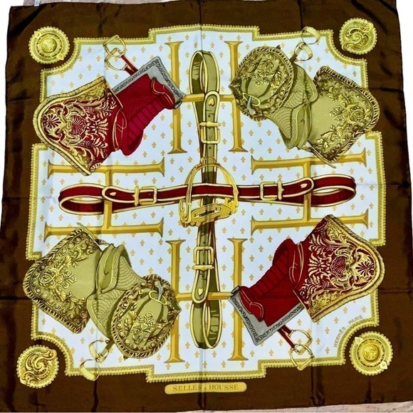 Hermès Vintage “Selles A Housse” 100% Silk Scarf 90cm Square - Picture 1 of 11
